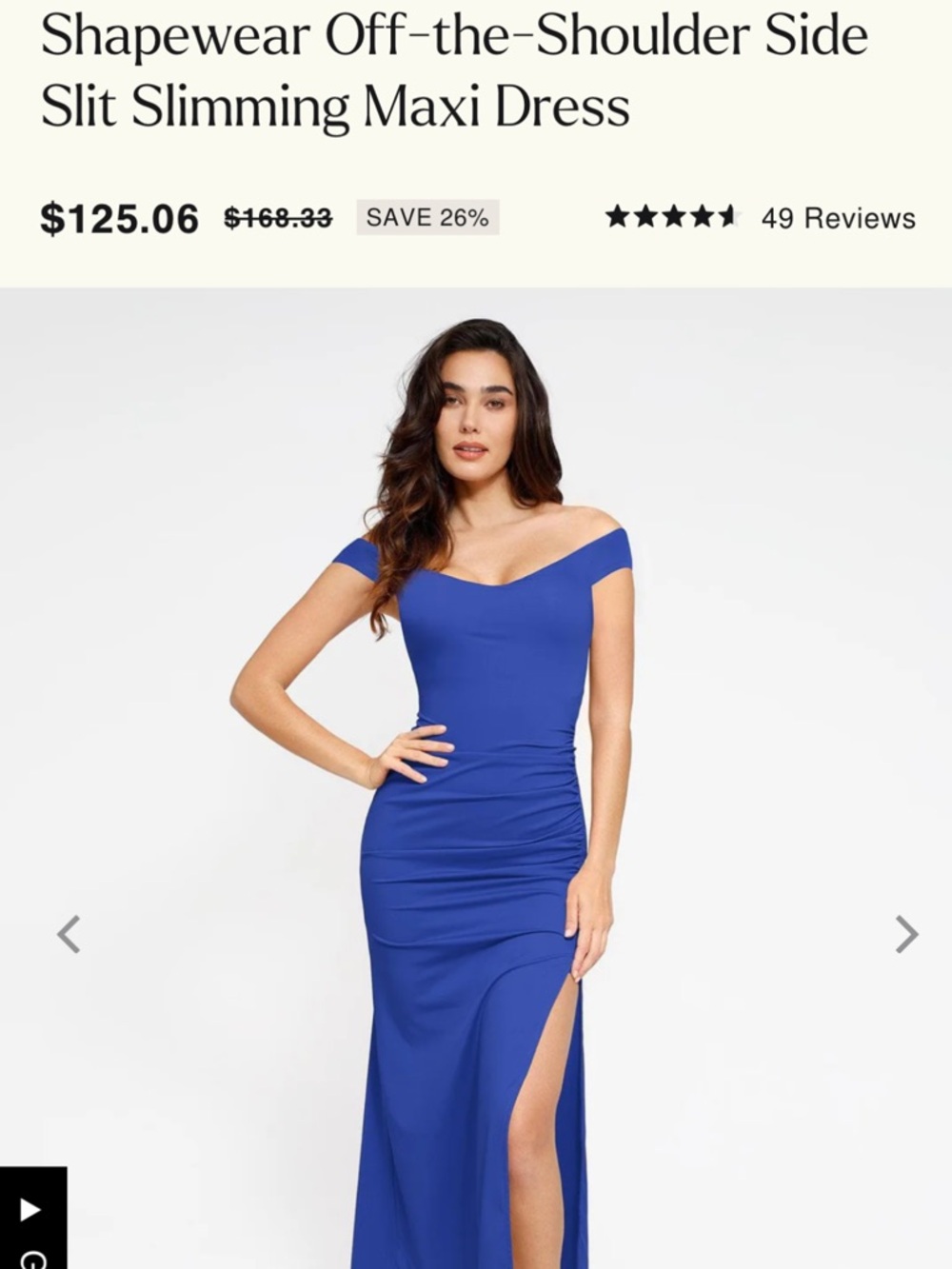 Off-the-Shoulder Side-Slit Maxi Dress in Cobalt Blue